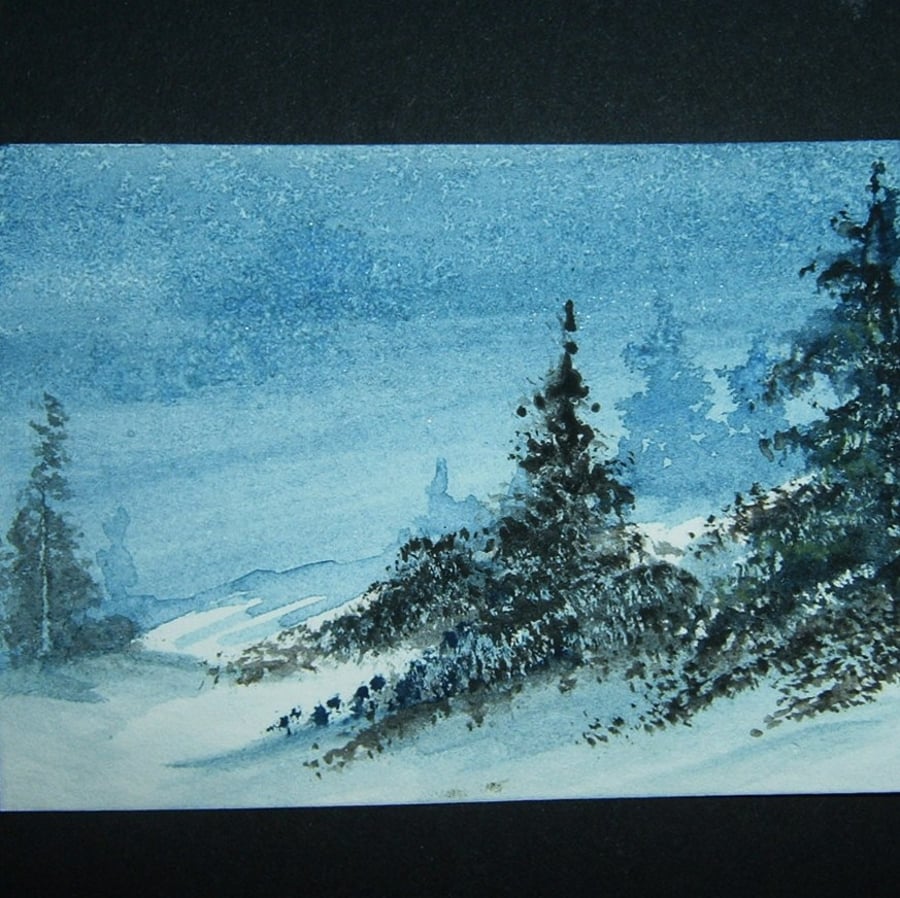 winter snow art painting aceo ref 200
