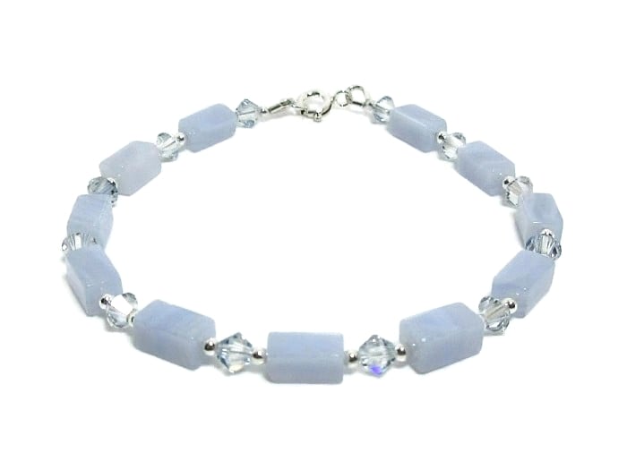 Bespoke Blue Lace Agate, Premium Crystals & Sterling Silver Bracelet