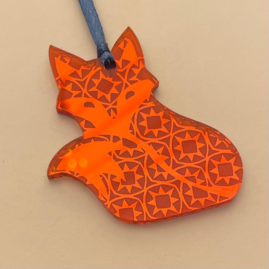 Orange mirrored acrylic fox decoration