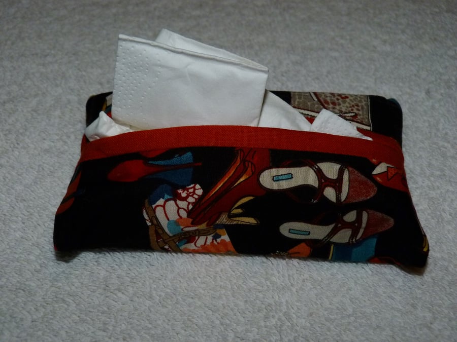 Travel Tissue Holder in Shoe Print Cotton Fabric