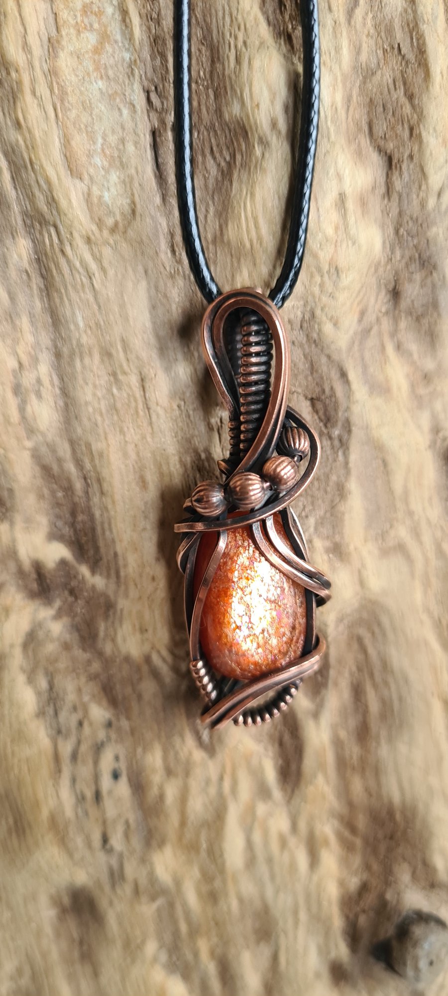 Handmade Natural Sunstone & Copper Orange Necklace Pendant Gift Boxed Jewellery