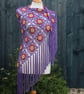 Crochet triangular shawl in sparkly gold, cerise & purple - design LF433 - Image 1