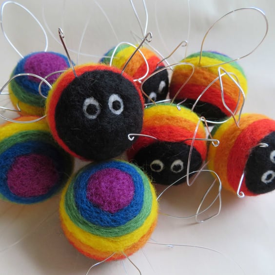 BeeBow - needle-felted rainbow bee hanging decoration (charity donation)
