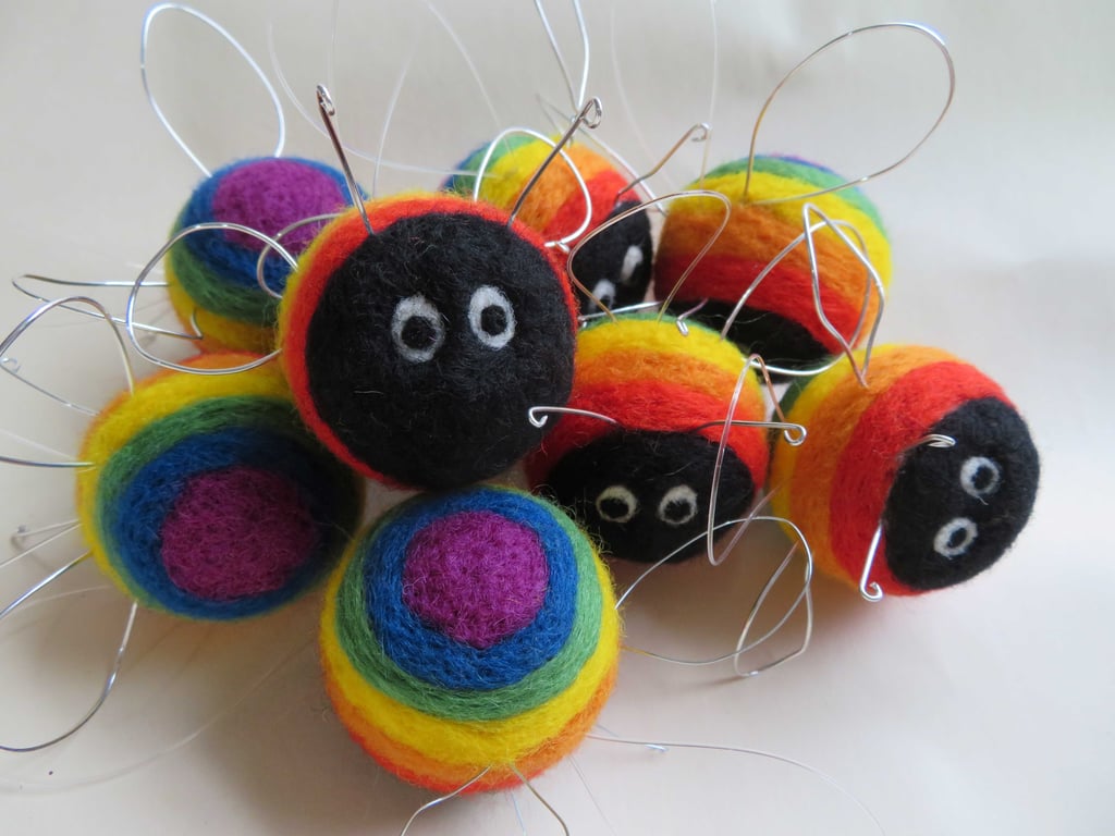 BeeBow - needle-felted rainbow bee hanging decoration (charity donation)