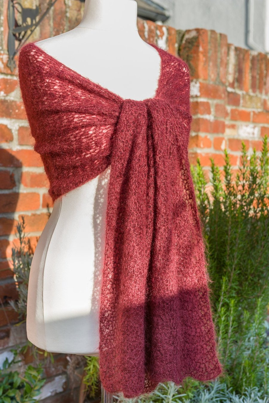 Party shawl in red coloured crochet lace - perfect party season cover up