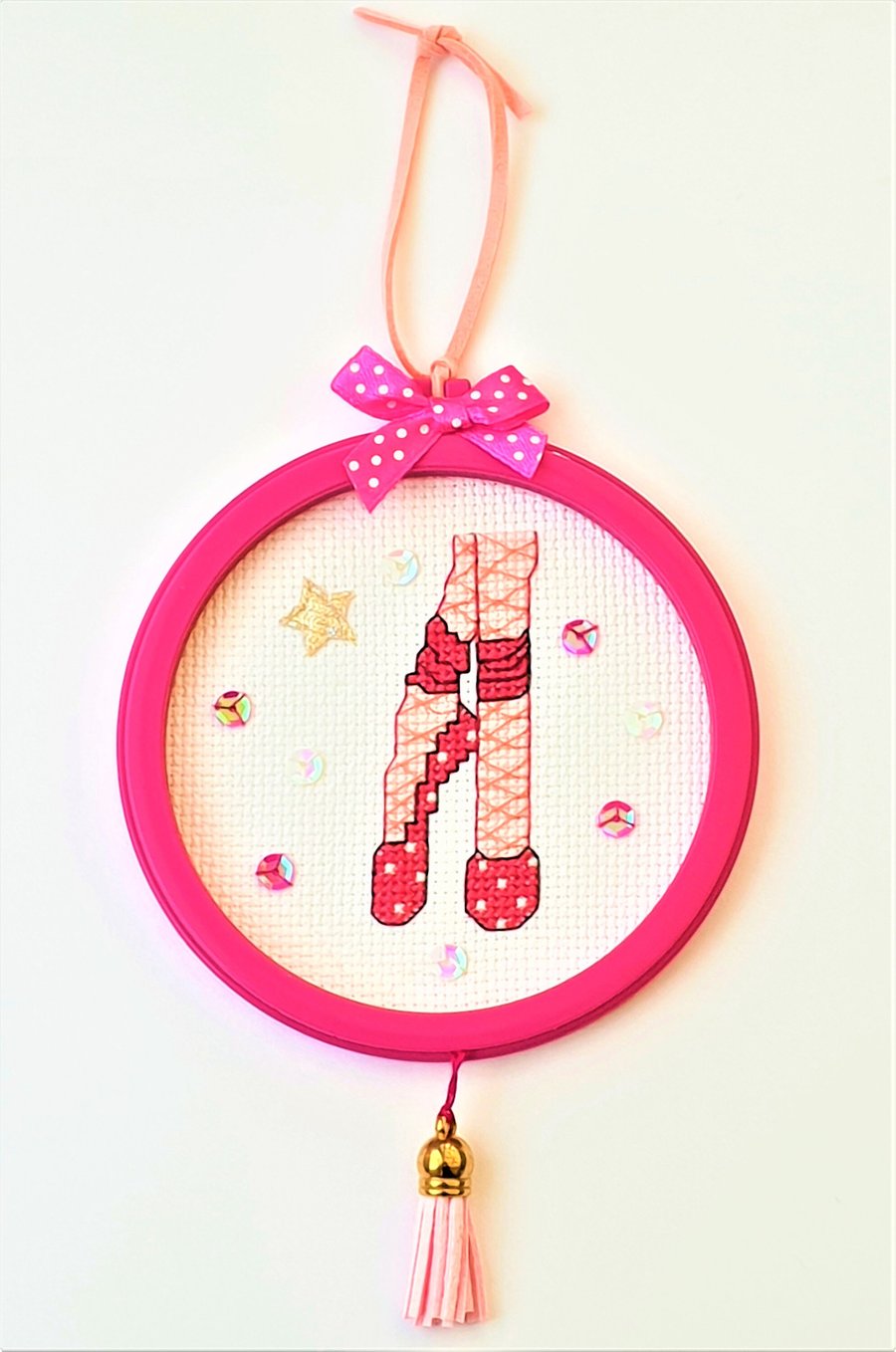 Ballet shoes Cross stitch and Sequin pretty hoop wall art