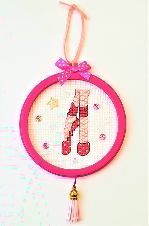 Ballet shoes Cross stitch and Sequin pretty hoop wall art