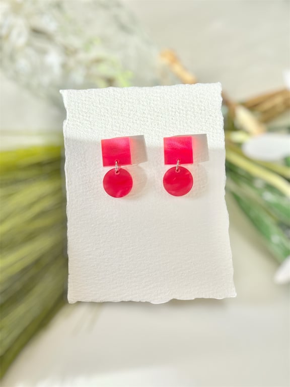 Pink Geometric Acrylic Earrings