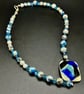 Handmade fused glass pendant with Swarovski Crystal and Jasper