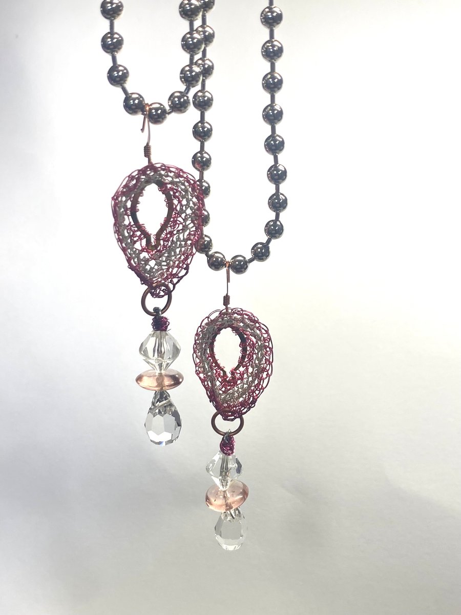 Copper and crystal drop earrings - repurposed materials