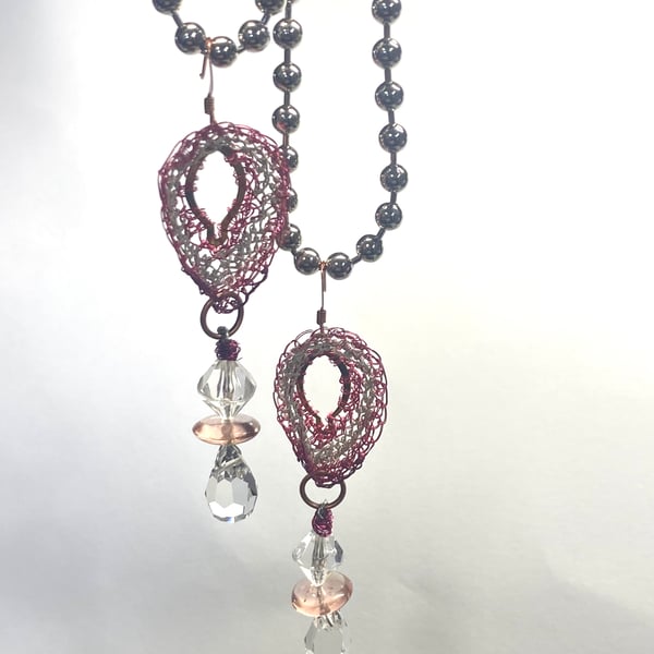 Copper and crystal drop earrings - repurposed materials