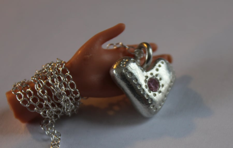 Solid silver heart pendant necklace