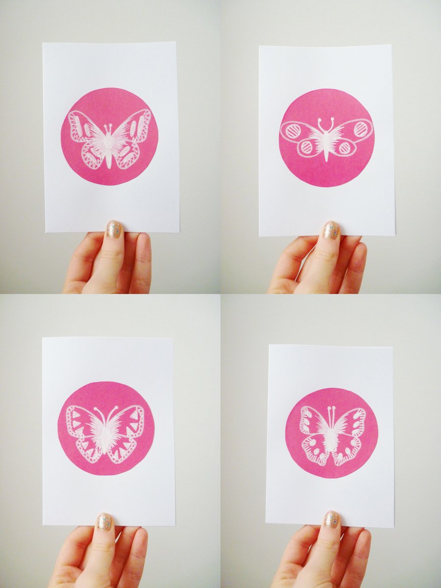Free Postage - Set of Four Pink Butterfly Cards