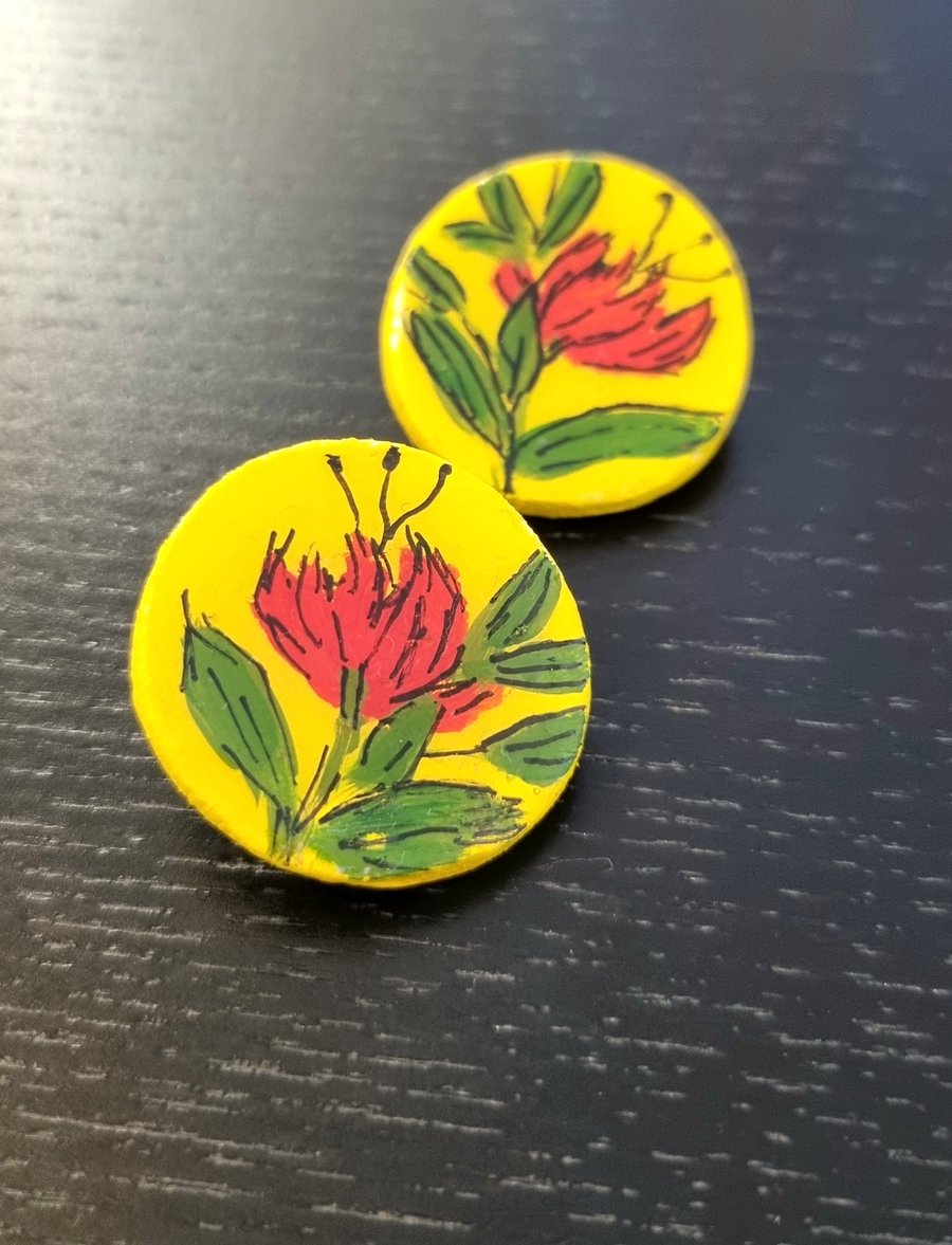 Hand-Painted Floral Clay Earrings