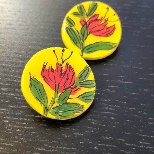 Hand-Painted Floral Clay Earrings