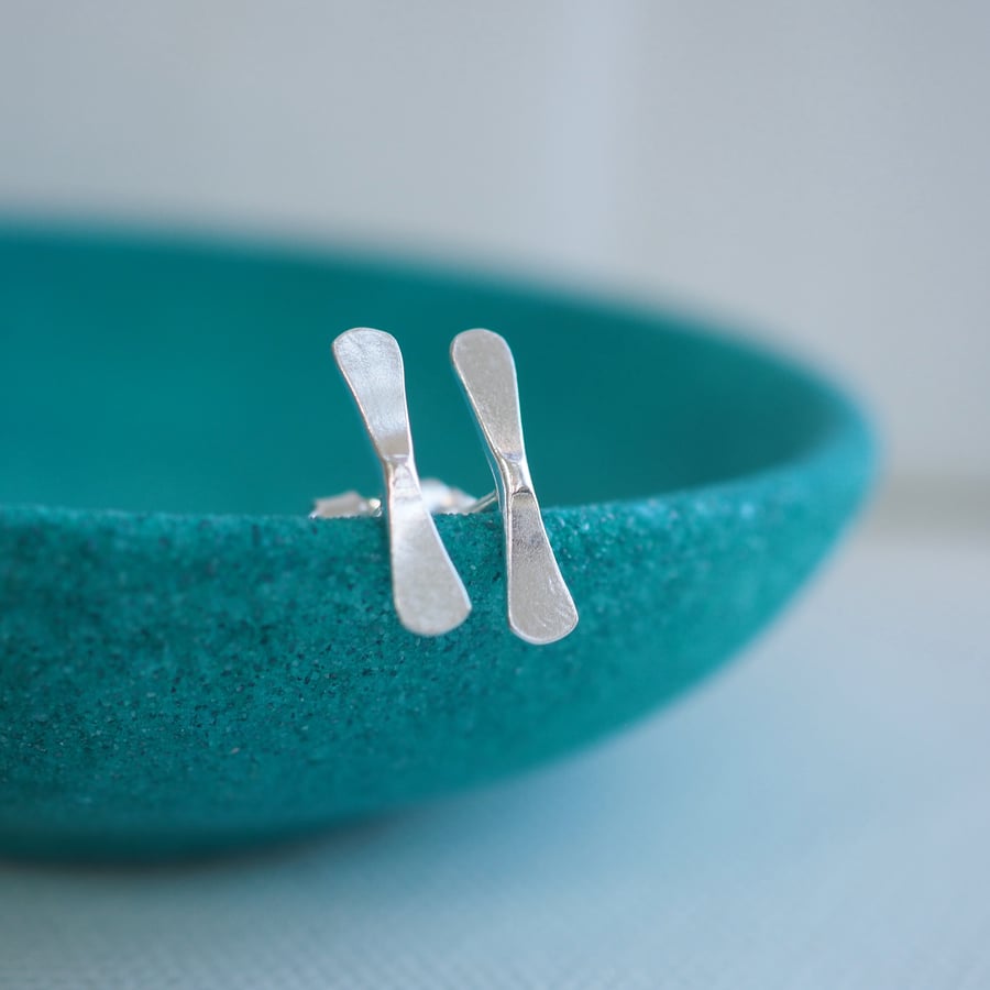 Earrings, small silver studs, Argentium silver forged stud earrings, arc 