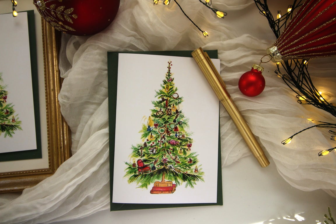 Bookish Christmas Tree Card – Cosy Festive Tree for Book Lovers