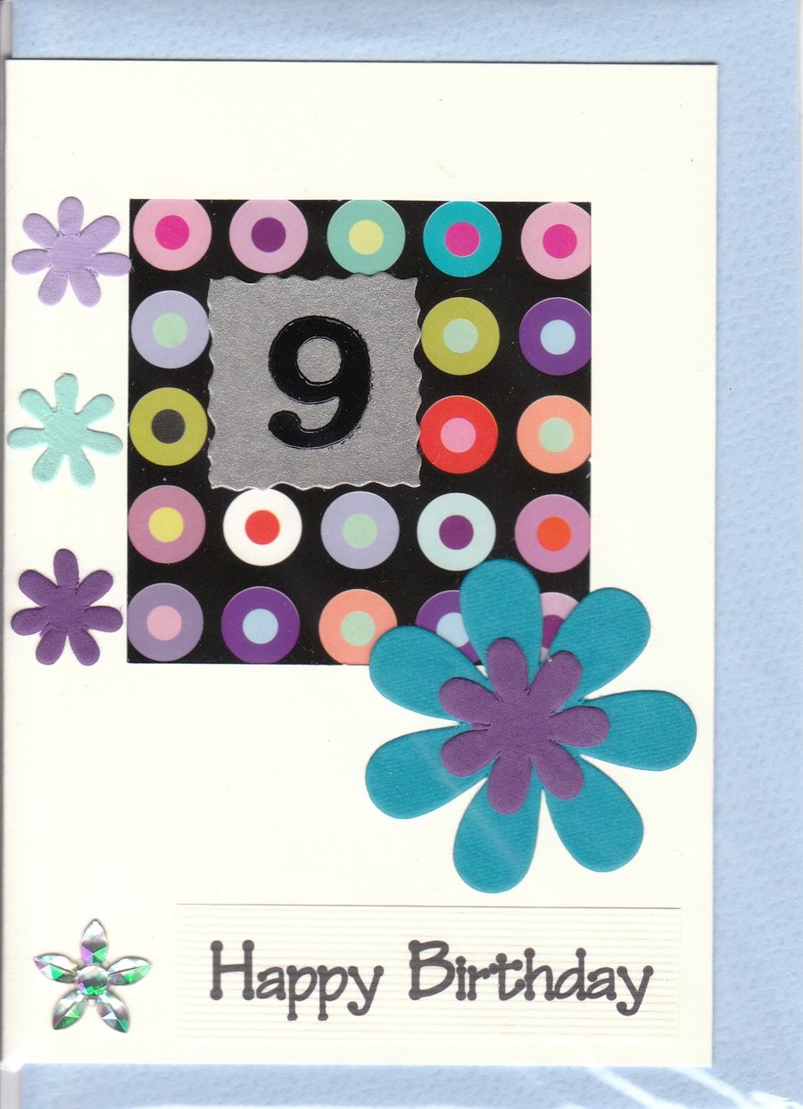 SALE! GIRLS'S BIRTHDAY CARD AGE 9 Floral
