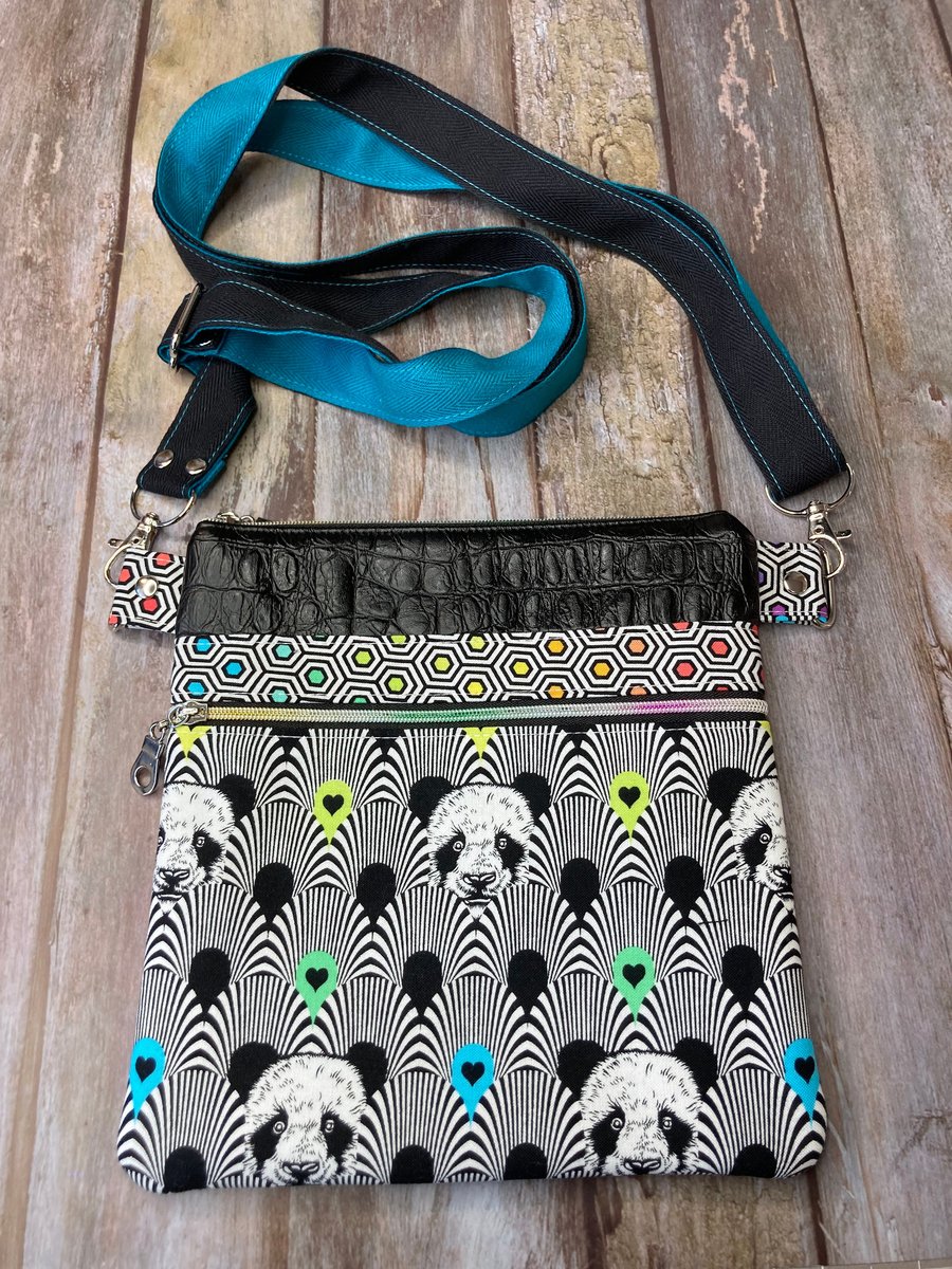 Small Crossbody Bag Turquoise Rainbow Panda Mock Croc