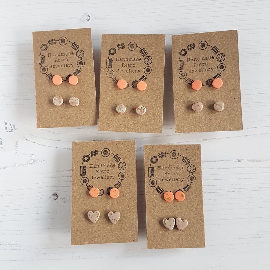 Peach and Grey gold leaf stud packs, no waste, choose your style