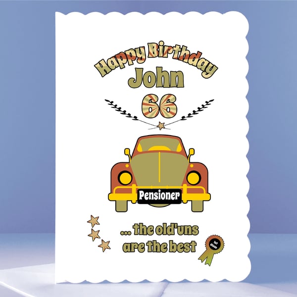 Personalised 66th Birthday Card - New Pensioner Celebration Birthday Card