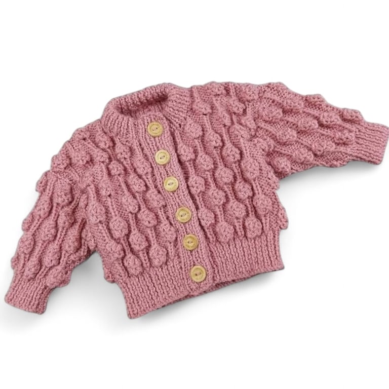 Handmade Pink Bobble Baby Cardigan 0-6 Months Knitted Baby Girl Sweater Gift