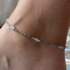 Aventurine & Miyuki Beaded Anklet. Sterling Silver. Extension Chain. 