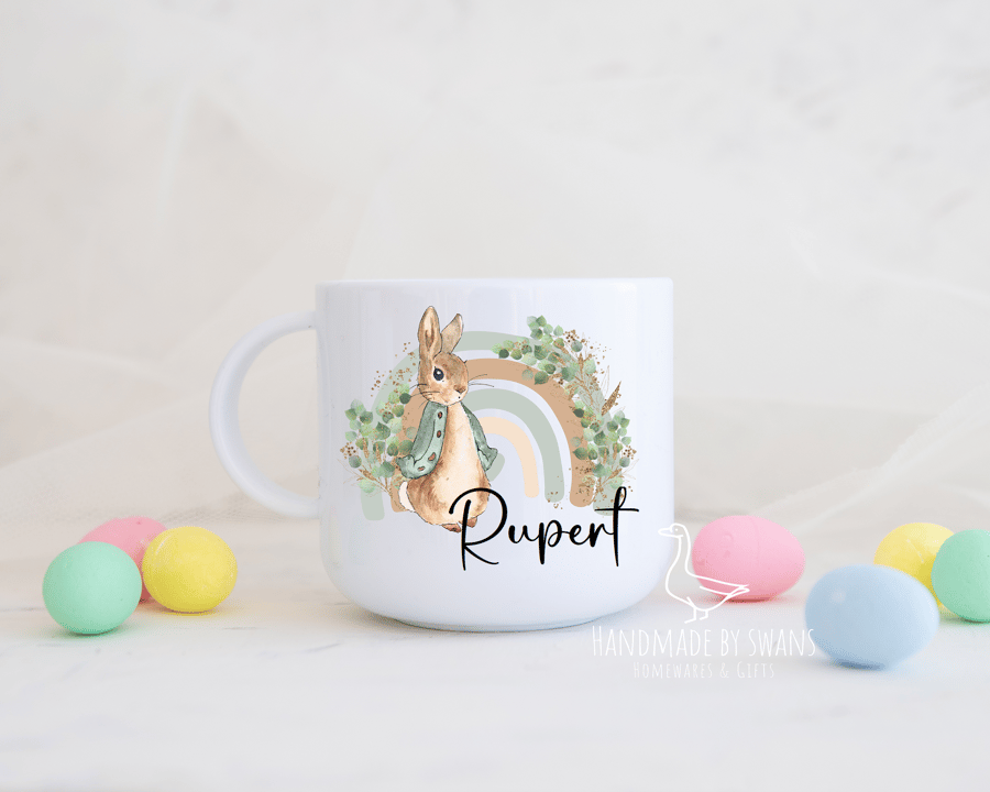 Childs Bunny mug, Polymer unbreakable cup, Easter rabbit mug, happy easter gift