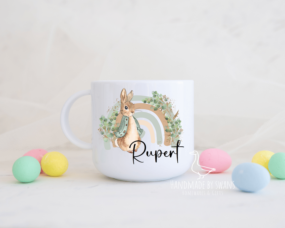 Childs Bunny mug, Polymer unbreakable cup, Easter rabbit mug, happy easter gift