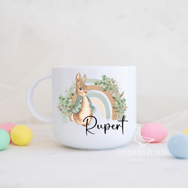 Childs Bunny mug, Polymer unbreakable cup, Easter rabbit mug, happy easter gift