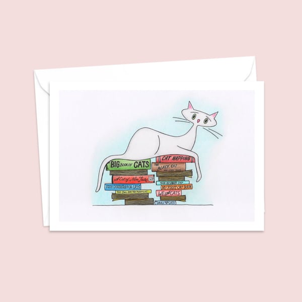 White Cat Greeting Card: Hand Drawn Illustration for a Cat Lover (118)