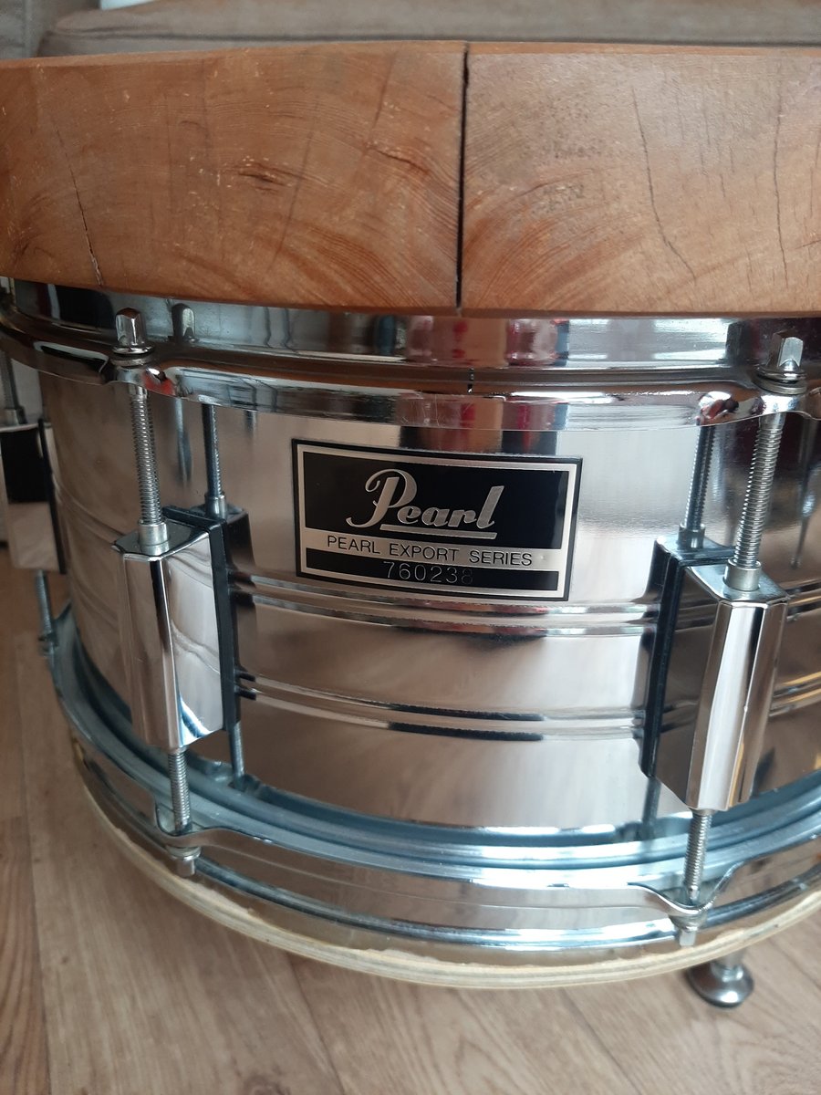 Pearl snare drum bedside cabinet , side table with solid reclaimed wood top