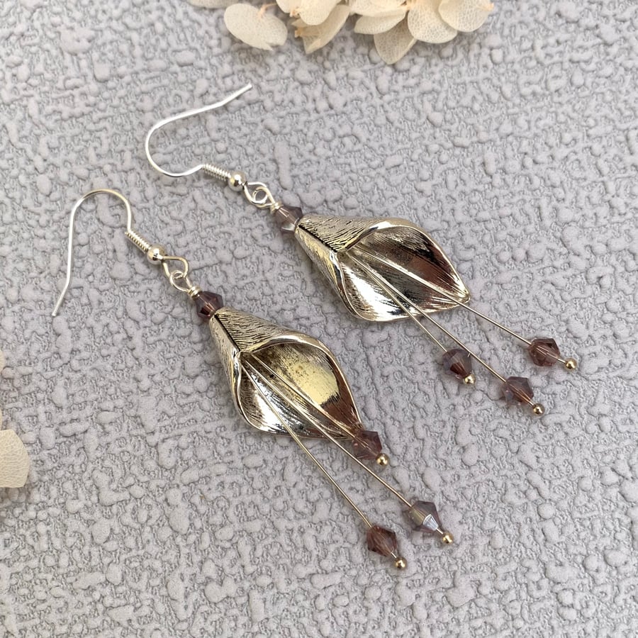 Silver Calla Lily Vintage Style Drop Earrings