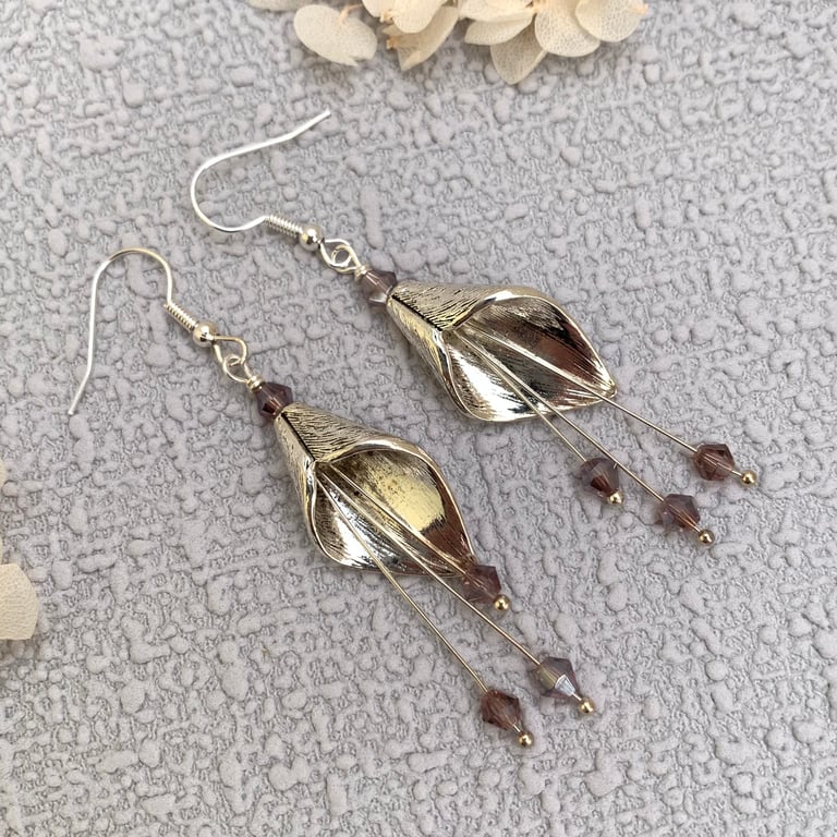 Silver Calla Lily Vintage Style Drop Earrings