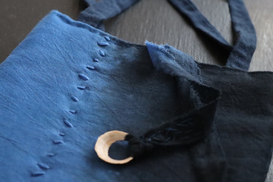 indigo dyed cotton bag - handsewn cloth bag