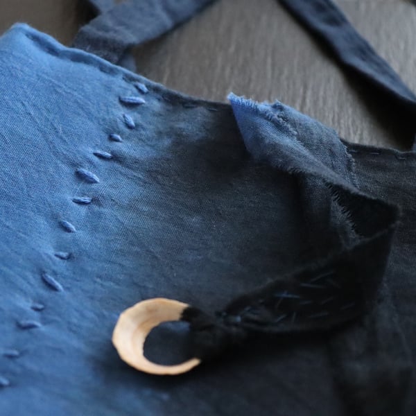 indigo dyed cotton bag - handsewn cloth bag