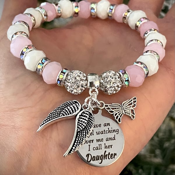 Shamballa Daughter Heaven Memorial Bracelet White Pink  