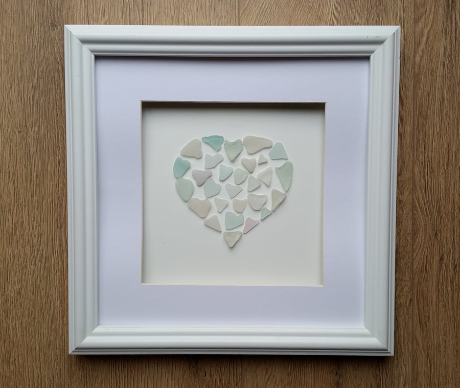 Sea Glass Hearts, Wall Art, Unusual Anniversary, Engagement, Valentine Gift Idea
