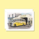 Vintage Coach Trip Greeting Card: Hand Drawn Nostalgic Art (326)
