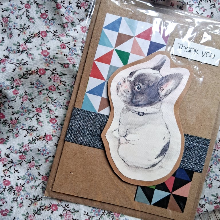 watercolour print greeting card handmade- no 3 frenchie