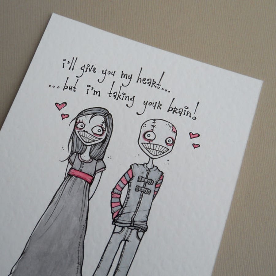 zombie love - valentines art card