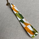 Perfectly Imperfect - Linen fabric Key ring - Key loop Green, pale orange