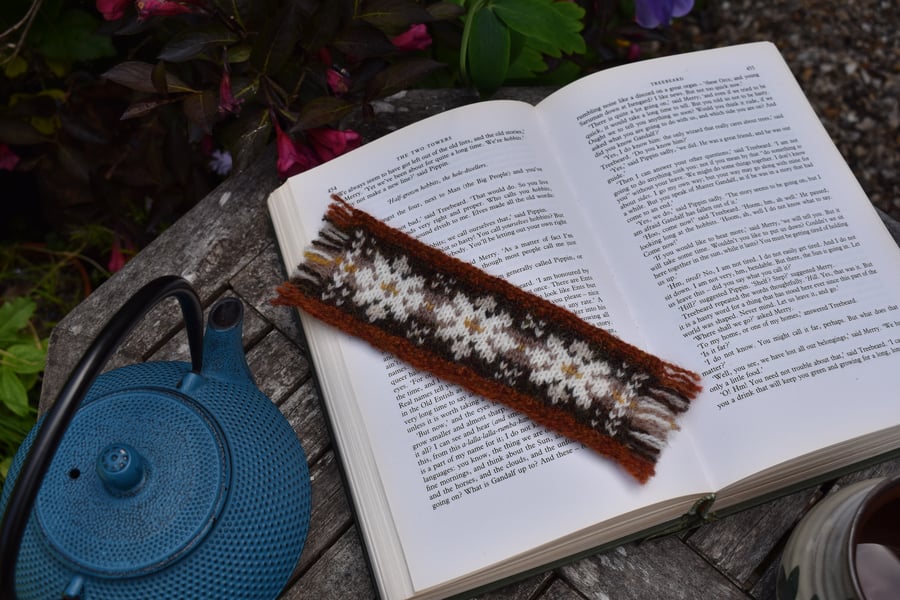 Fair Isle Knitted Bookmark, Shetland Wool
