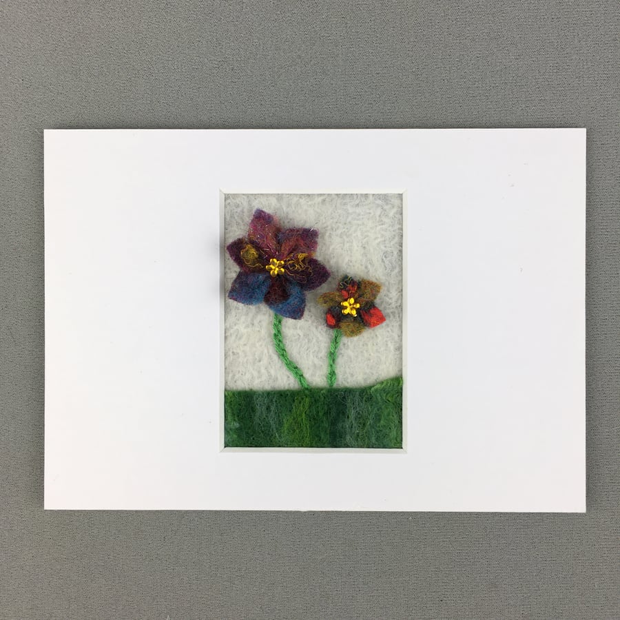 Small felt flower picture with mount