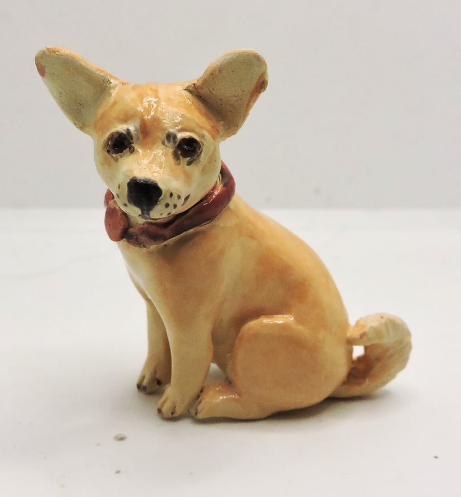Miniature ceramic chihuahua sculpture 