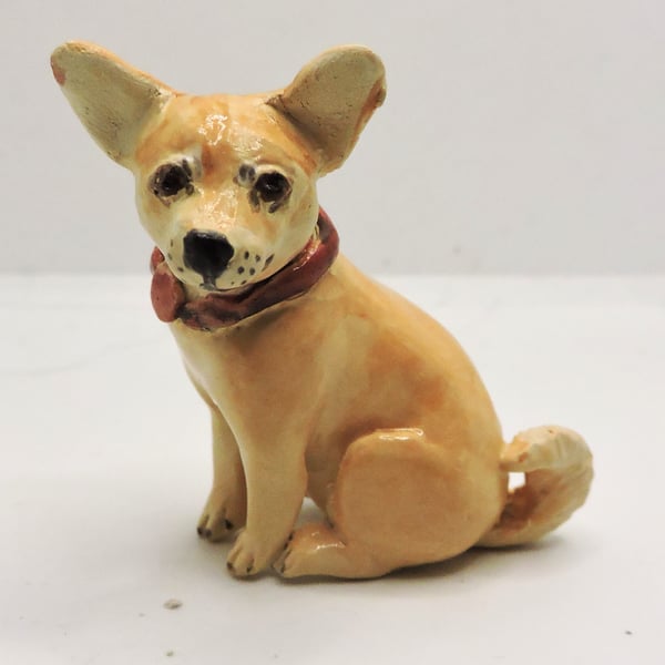 Miniature ceramic chihuahua sculpture 