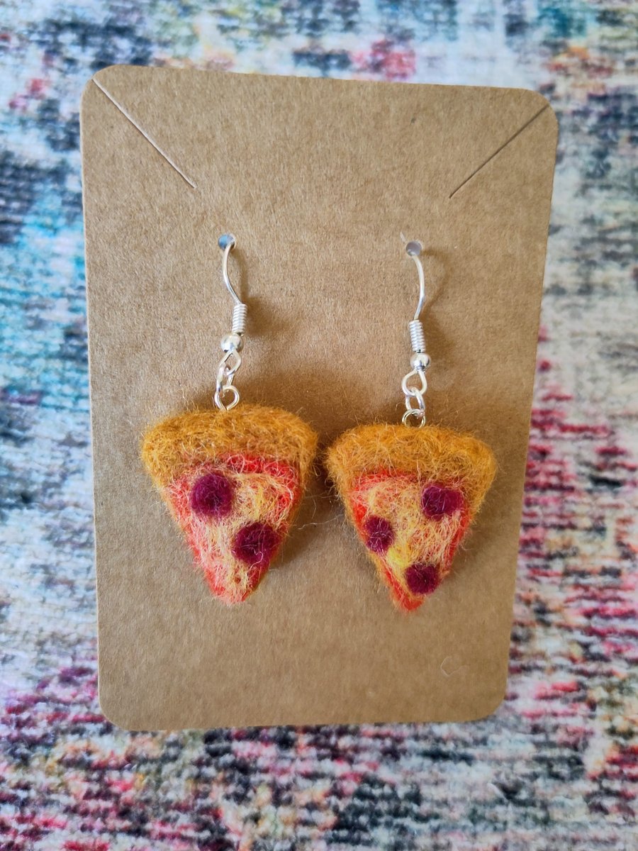 Needle-felted pizza earrings