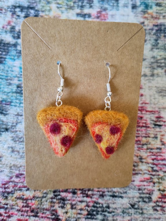 Needle-felted pizza earrings