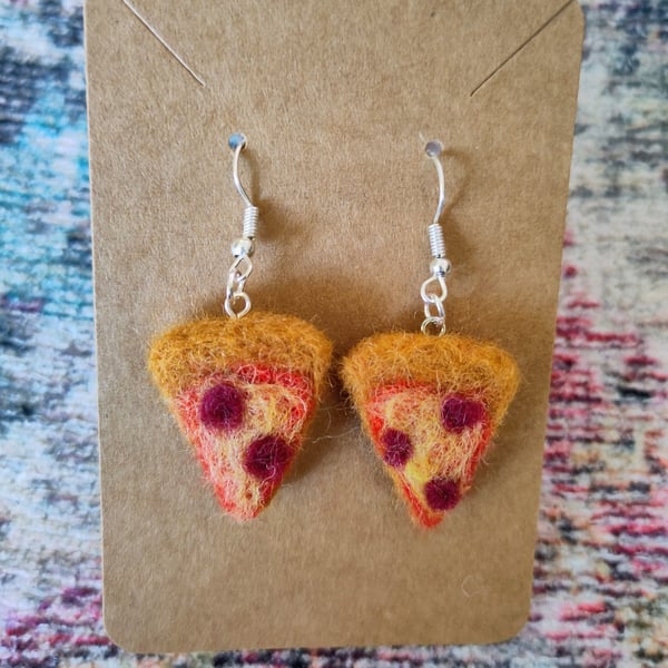 Needle-felted pizza earrings