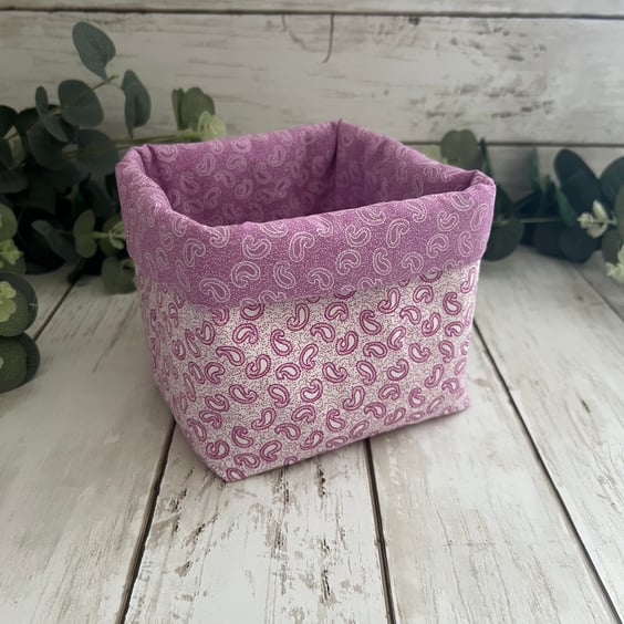 Fabric Storage Basket: Lilac & White Paisley Print 